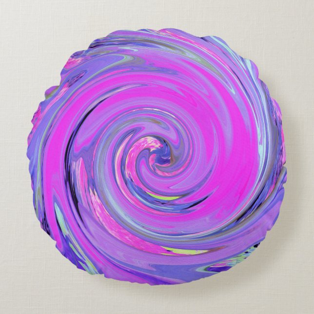 Färgstark Shock rosa och Lila Boho Hippie Swirl Rund Kudde (Framsidan)