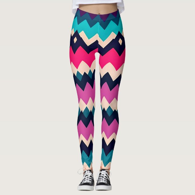 Färgstark skorv Zigzag Mönster-design Leggings (Framsida)