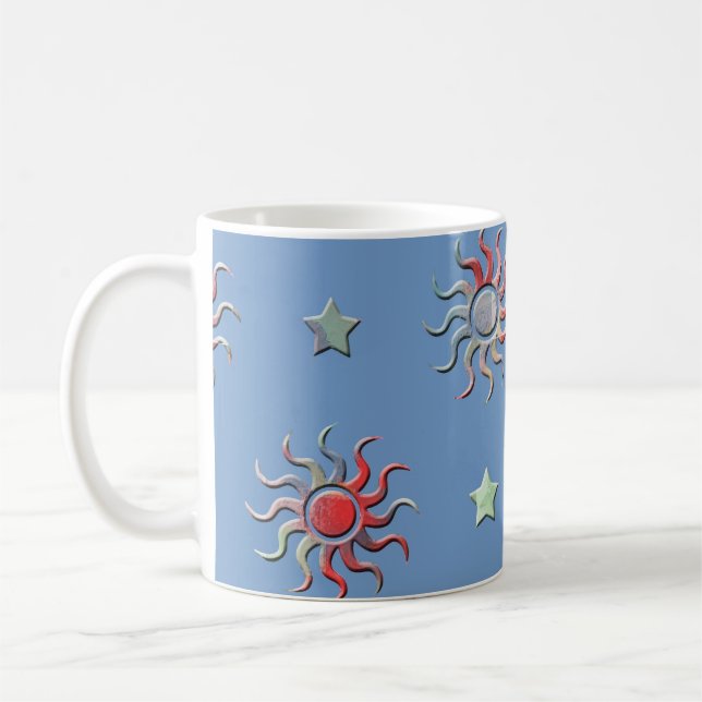 Färgstark sol och stjärnor kaffemugg (Vänster)