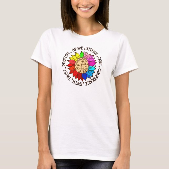 Färgstark solrosbrain | Medvetenhet om psykisk häl T Shirt (Framsida)
