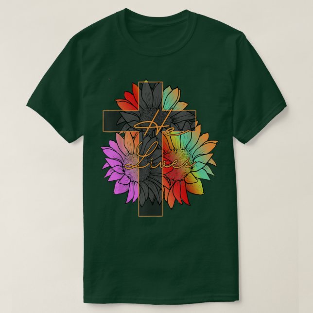 Färgstark solrosfaith Kor Han bor Jesus Chri T Shirt (Design framsida)