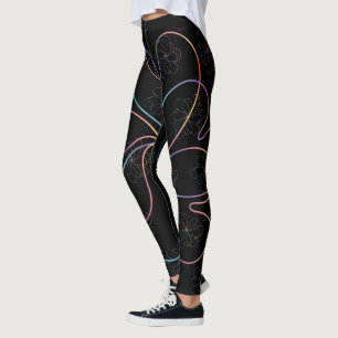 Färgstark soluppgång på svart Chic hjärtaS-blomma Leggings