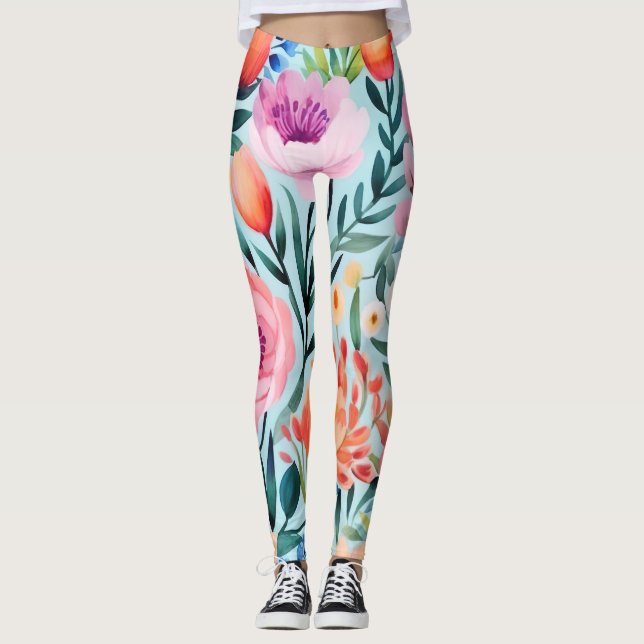 Färgstark sommarblommans utformning leggings (Framsida)