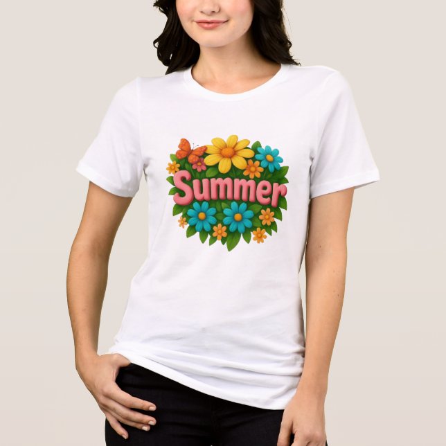 Färgstark sommardesign för Blommigt T Shirt (Framsida)