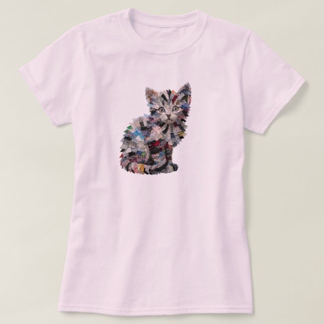 Färgstark söt kattunge söker adopteras  t shirt (Design framsida)