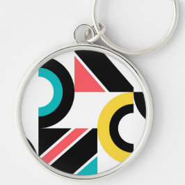 Färgstark, stads-, trendig-, modern geometrisk kon rund silverfärgad nyckelring