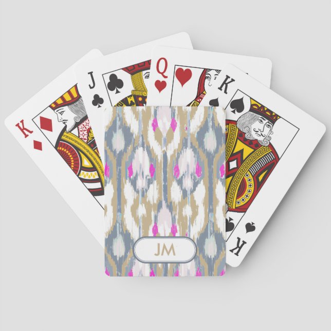 Färgstark stamgeometrisk ikat mönster casinokort (Baksidan)