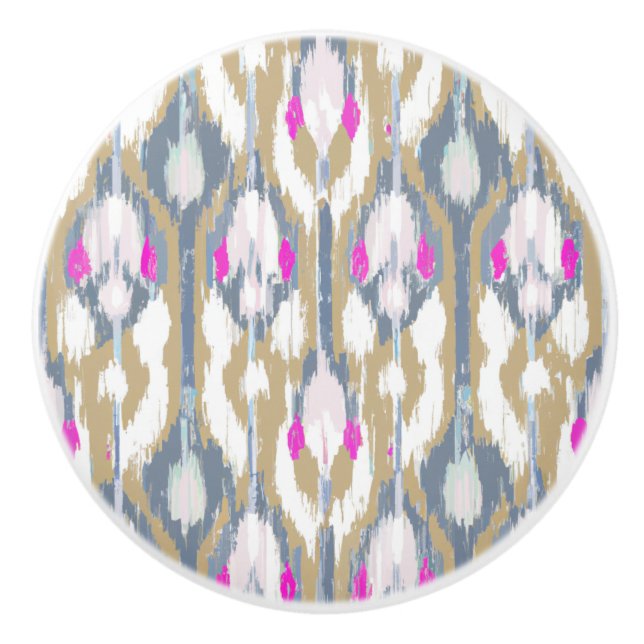 Färgstark stamgeometrisk ikat mönster knopp (Framsidan)