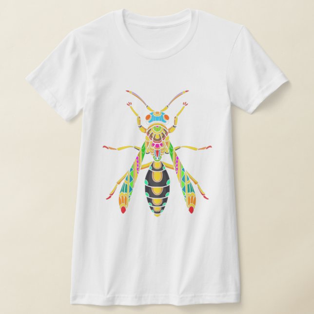 färgstark-stinger-bee-mandala-konst-isolerad-svart t shirt (Laydown)