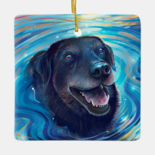 Färgstark svart labrador målande Hund jul Julgransprydnad Keramik