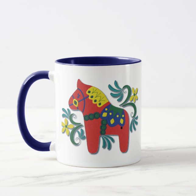 Färgstark svensk Dala Horse Mugg (Vänster)
