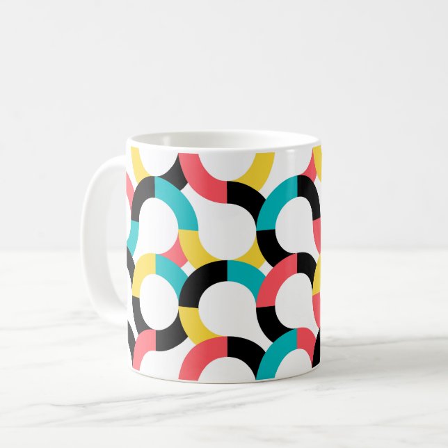 Färgstark, trendig, glad, roligt modern geometrisk kaffemugg (Framsida vänster)