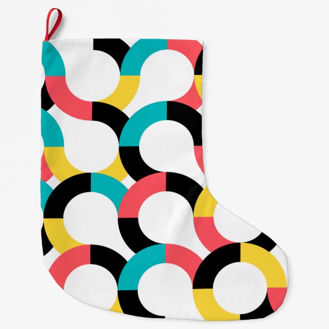 Färgstark, trendig, glad, roligt modern geometrisk stor julstrumpa (Framsidan)