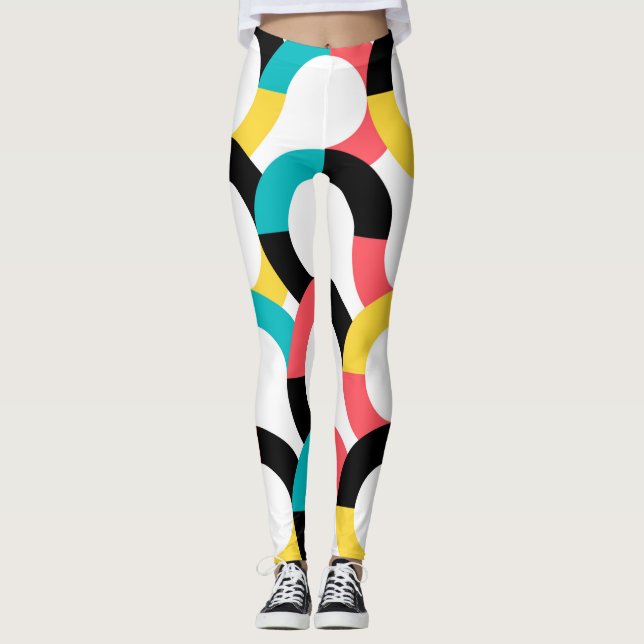 Färgstark, trendig, rolig, roligt modern geometri leggings (Framsida)