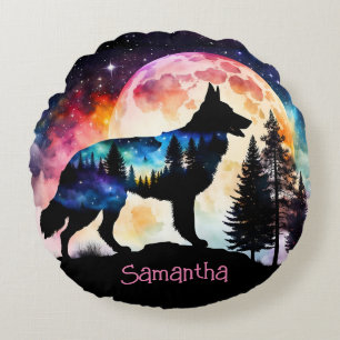 Färgstark tysk Shepherd Silhouette *Personalize* Rund Kudde