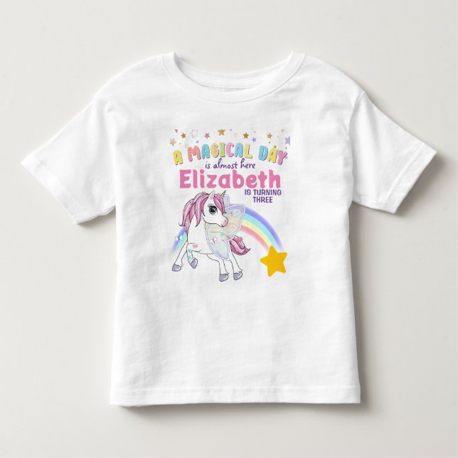 Färgstark Unicorn Rainbow Cute Magic Rosa T Shirt (Framsida)