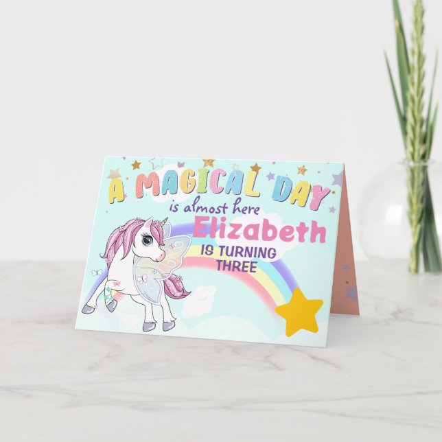 Färgstark Unicorn Rainbow Cute Magic Rosa Tack Kort (Framsida)