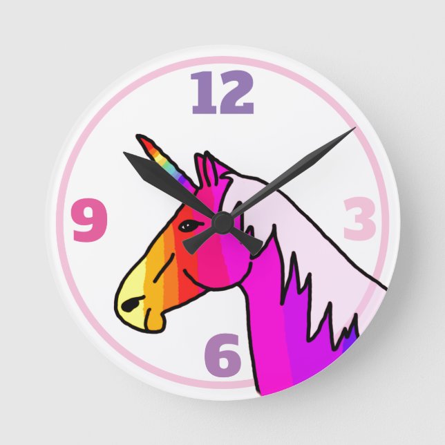 Färgstark Unicorn Rainbow Girly Rund Klocka (Framsida)
