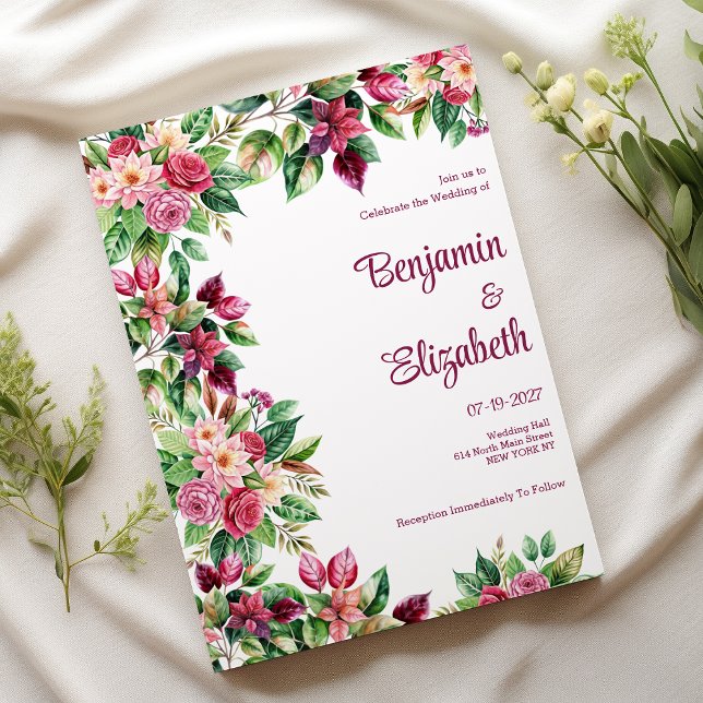 Färgstark, vacker land-blombouquet Bröllop Inbjudningar (Colorful beautiful country flower bouquet Wedding )