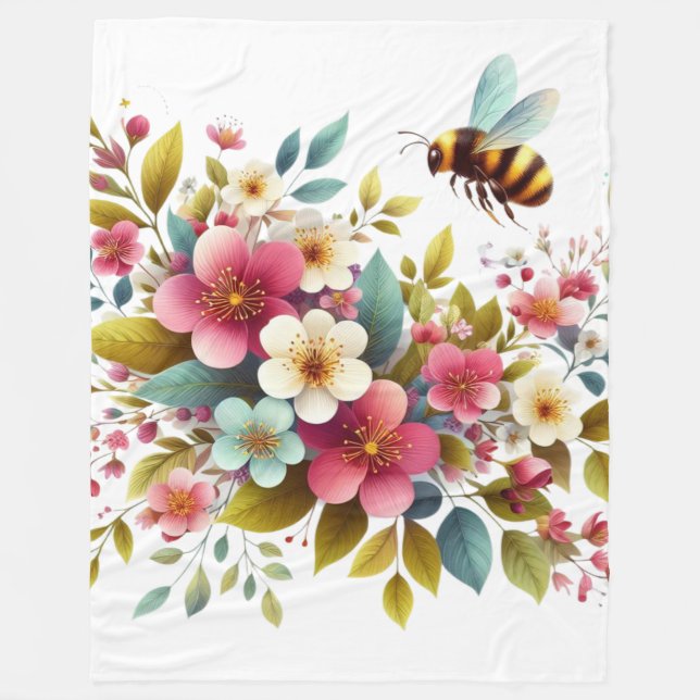 Färgstark, Vår/Blommigt bin Fleecefilt (Framsidan)