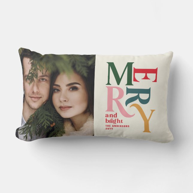 Färgstark vintage - merry chritsmas-foto lumbarkudde (Framsida)
