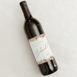 Färgstark Wildblomma   Beige Bridesmaid Vin Label Vinflaska Etikett