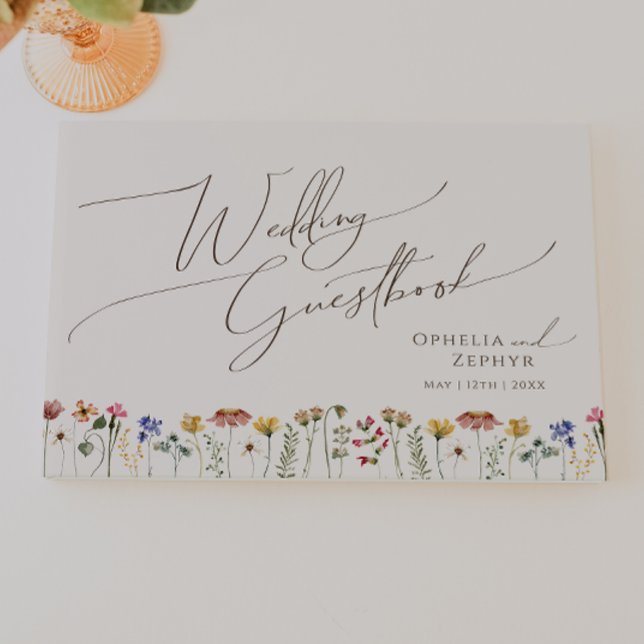 Färgstark Wildblomma | Beige Bröllop Guestbook Gästböcker (Skapare uppladdad)