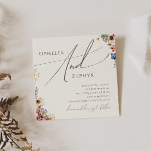 Färgstark Wildblomma   Beige Garden Square Bröllop Inbjudningar