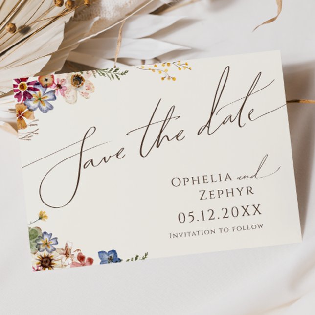 Färgstark Wildblomma | Beige Garden Vågrät Spara Datumet (Skapare uppladdad)