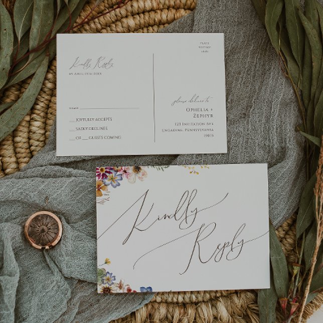 Färgstark Wildblomma | Beige Garden WedOSA Vykort (Skapare uppladdad)