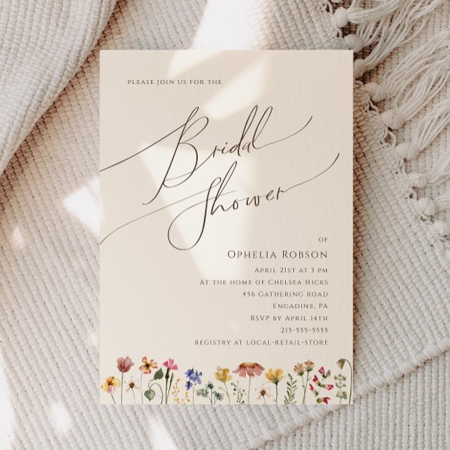 Färgstark Wildblomma | Beige Möhippa Inbjudningar (Skapare uppladdad)