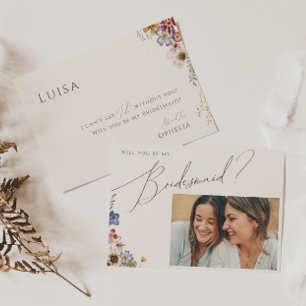 Färgstark Wildblomma   Beige Photo Bridesmaid Card Inbjudningar