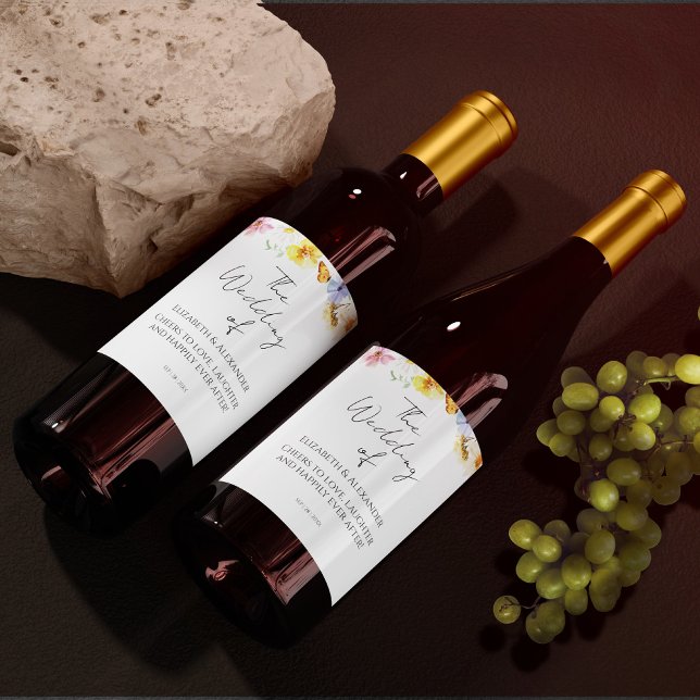 Färgstark Wildblomma | Etikett Boho Bröllop Vin (Skapare uppladdad)