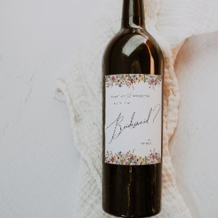Färgstark Wildblomma   Frieri i Bridesmaid Vinflaska Etikett