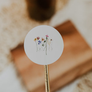Färgstark Wildblomma Kuvertförseglingar i Beige Runt Klistermärke