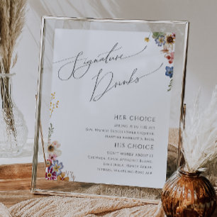 Färgstark Wildblomma   Namnteckning Drinks-tecken Poster