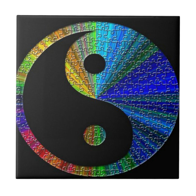Färgstark Yin och Yang Puzzle Kakelplatta (Framsidan)