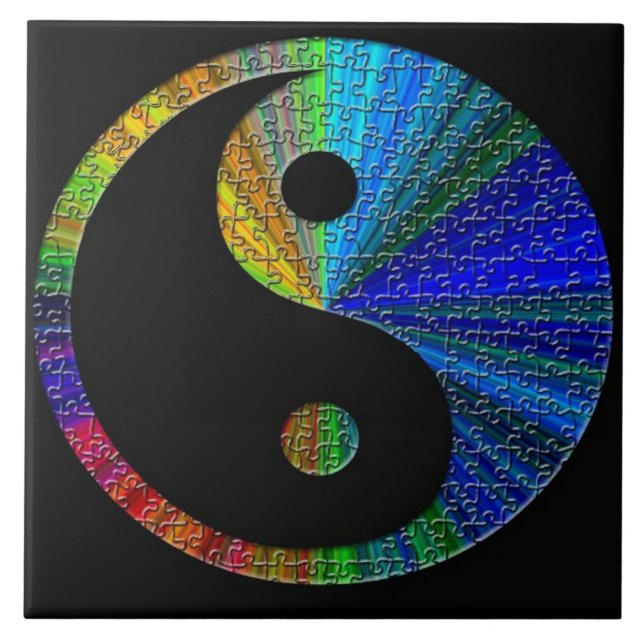 Färgstark Yin och Yang Puzzle Kakelplatta (Framsidan)
