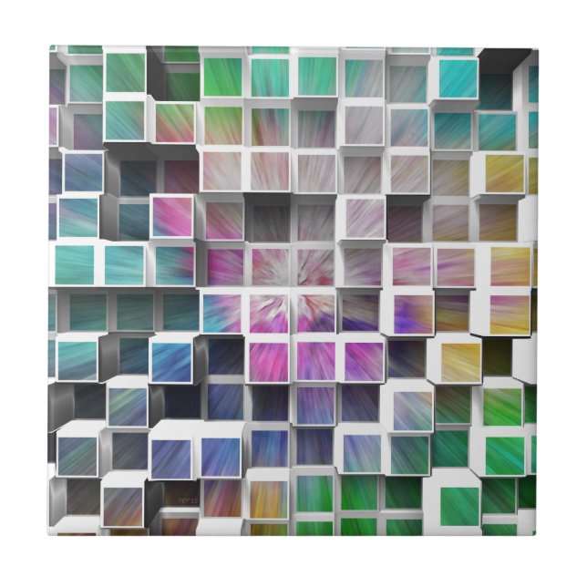 Färgstarka 3D-kuber 1 Kakelplatta (Framsidan)