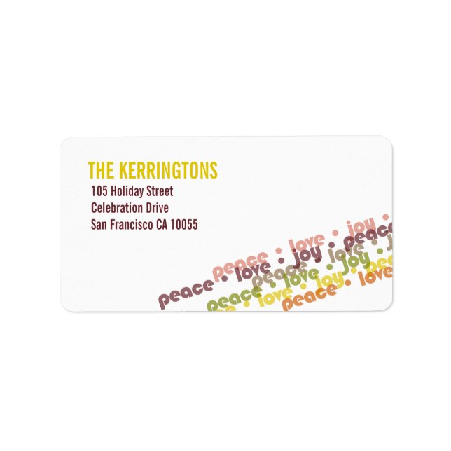 Färgstarka Adressetiketter för fred i Kärlek Joy (Framsidan)