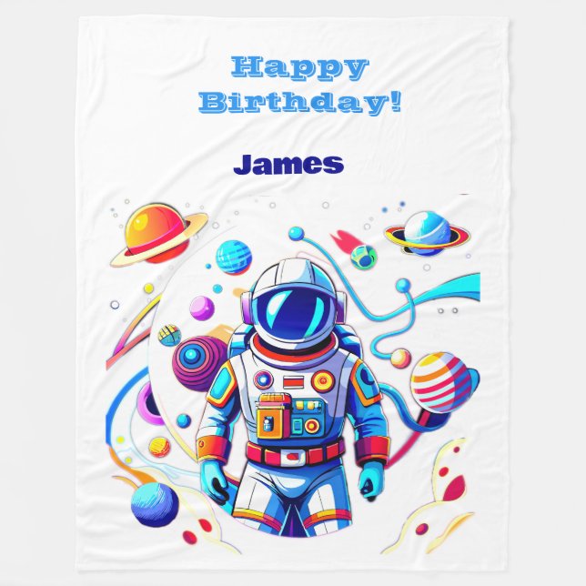 Färgstarka astronaut och Univers i fetstilt Färg Fleecefilt (Framsidan)