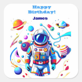 Färgstarka astronaut och Univers i fetstilt Färg Fyrkantigt Klistermärke
