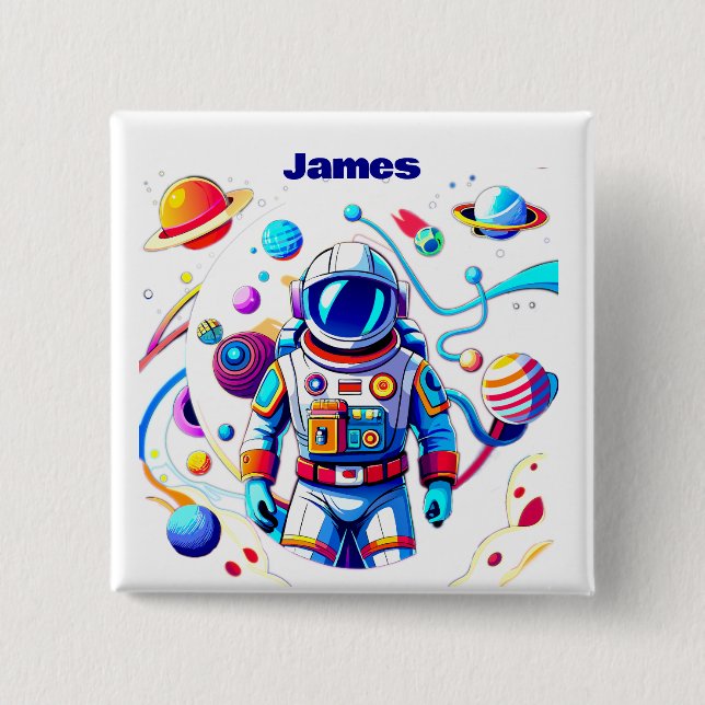 Färgstarka astronaut och Univers i fetstilt Färg Knapp (Framsida)