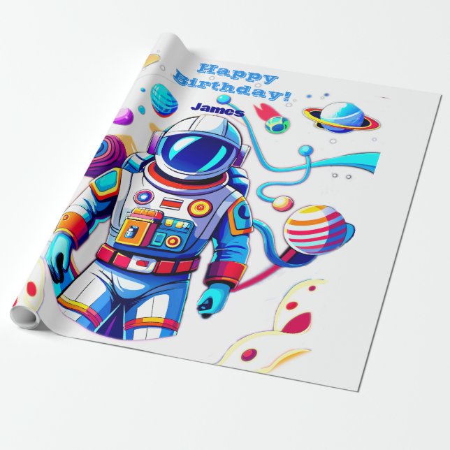 Färgstarka astronaut och Univers i fetstilt Färg Presentpapper (Utrullad)
