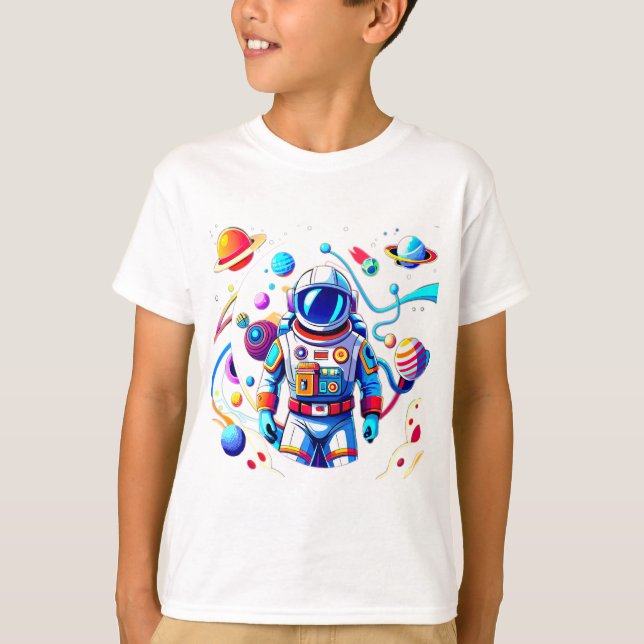 Färgstarka astronaut och Univers i fetstilt Färg T Shirt (Framsida)