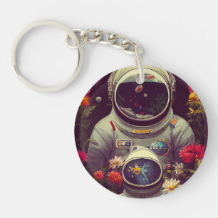 Färgstarka astronauter i rymden med blomsterkonst