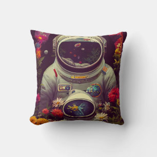 Färgstarka astronauter i rymden med blomsterkonst kudde