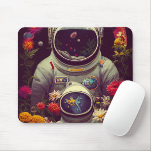 Färgstarka astronauter i rymden med blomsterkonst musmatta