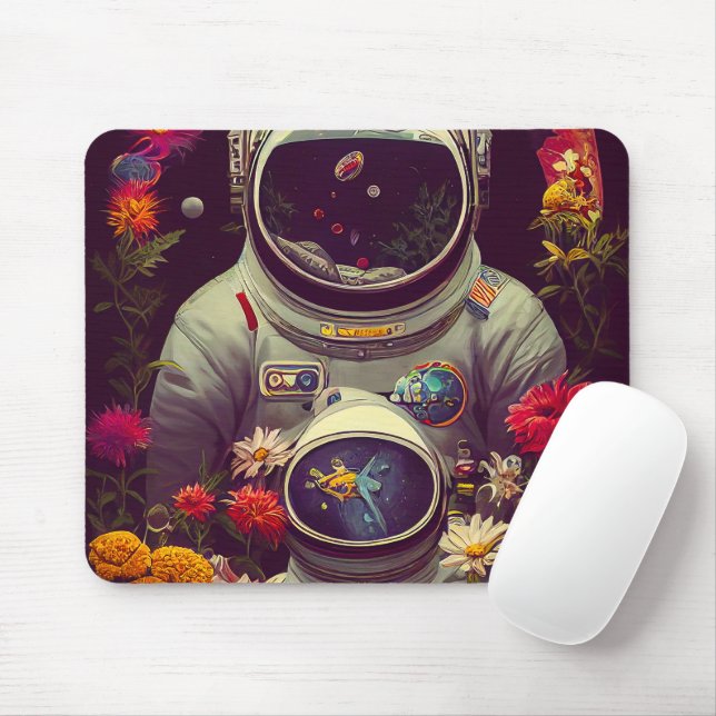 Färgstarka astronauter i rymden med blomsterkonst musmatta (Med mus)