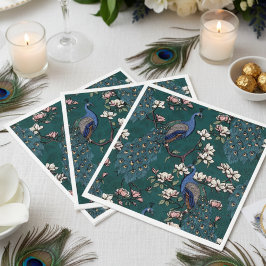 Färgstarka blå peacock och Magnolia Teal Pappersservett